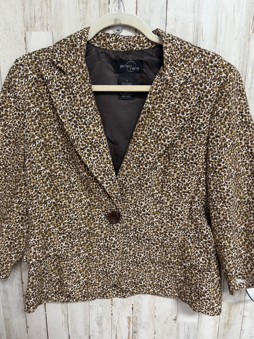 BROWN PERFECT TIMING CHEETAH BLAZER SZ 12, LADIES L