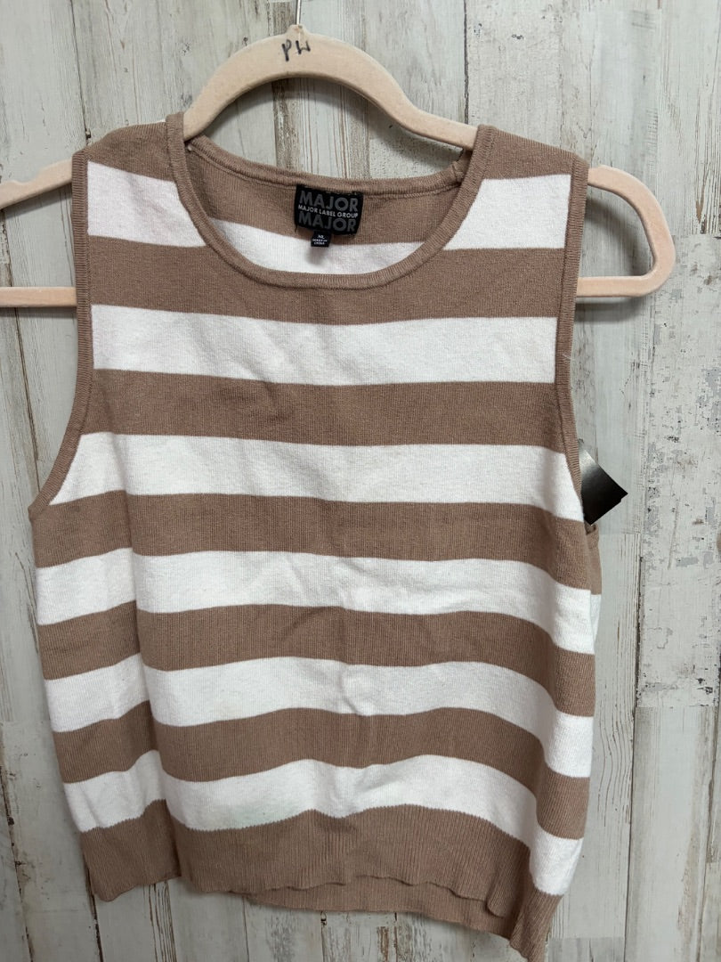 TAN/WHITE MAJOR KNIT STRIPE TANK, LADIES XL