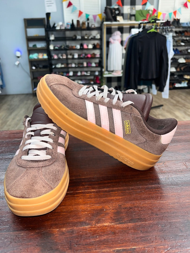 BROWN/PINK ADIDAS PLATFORM SUEDE SNEAKERS, SHOES Y4