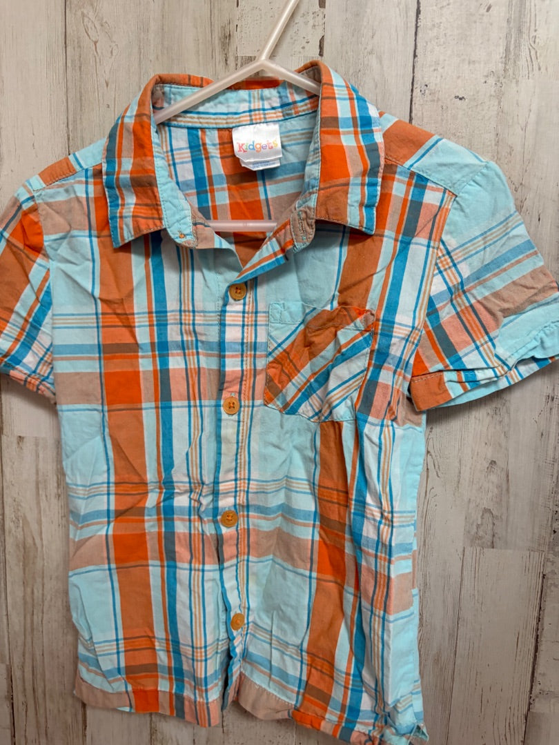 ORANGE/TEAL KIDGETS PLAID BUTTON UP, BOY 4T