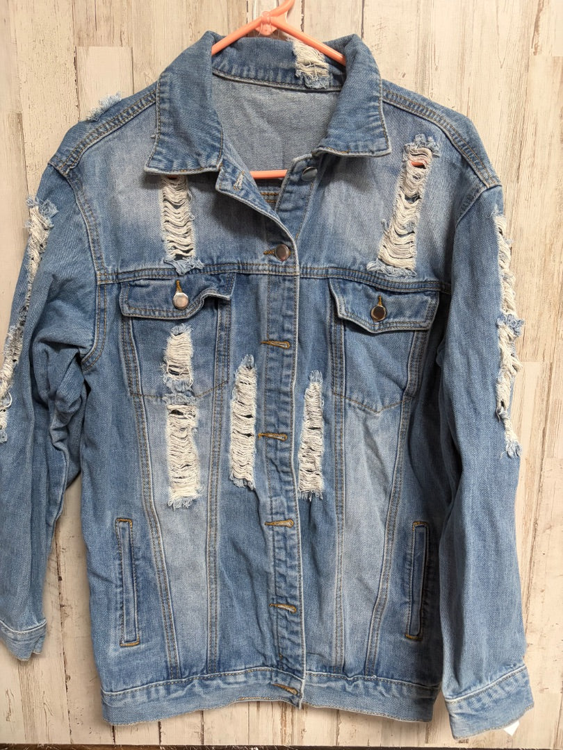 DENIM DISTRESS JACKET, LADIES M