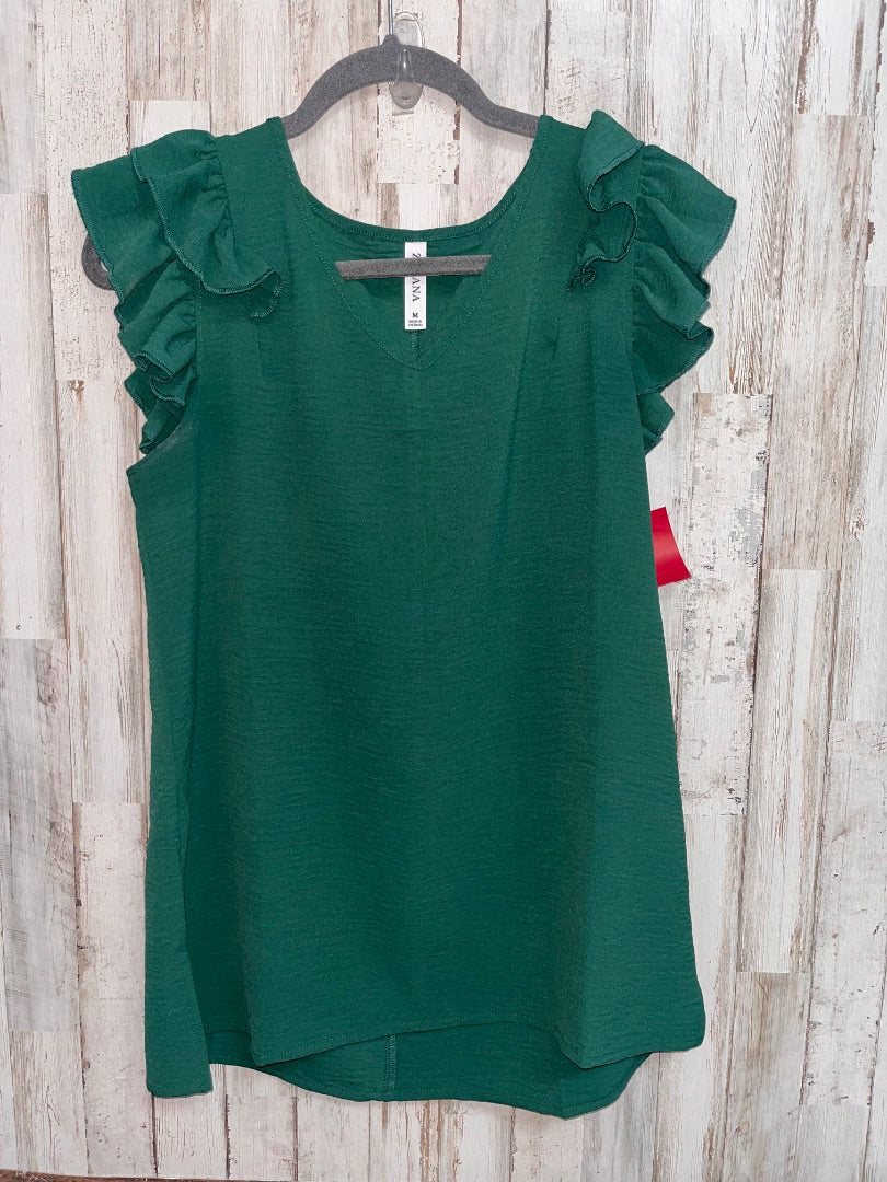 HUNTER GREEN ZENANA RUFFLE SLEEVE BLOUSE, LADIES M