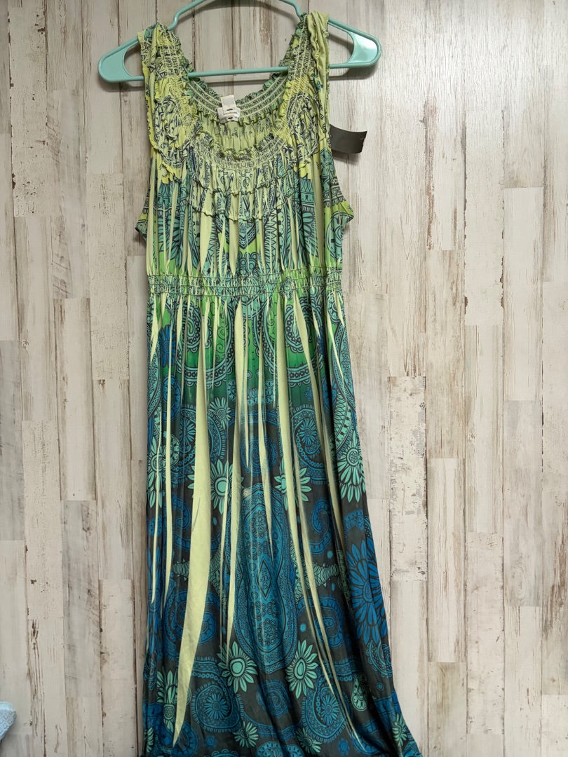 GREEN/BLUE CATO PRINTED TANK MAXI DRESS, LADIES XL
