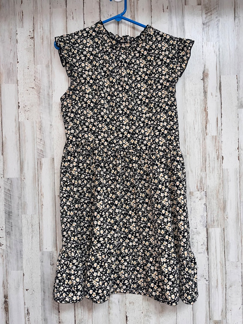 BLACK/YELLOW SHEIN FLORAL TIER DRESS, LADIES M