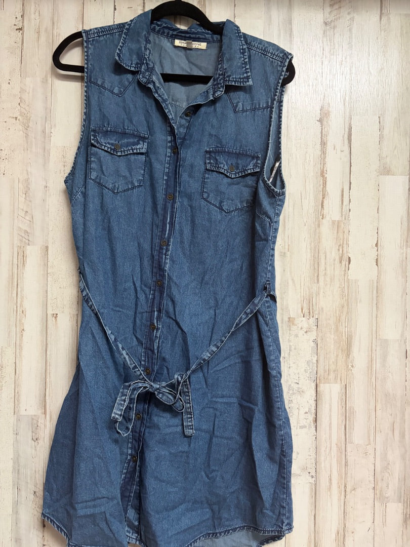 DENIM SPEED CONTROL BUTTON TIE DRESS, LADIES XL
