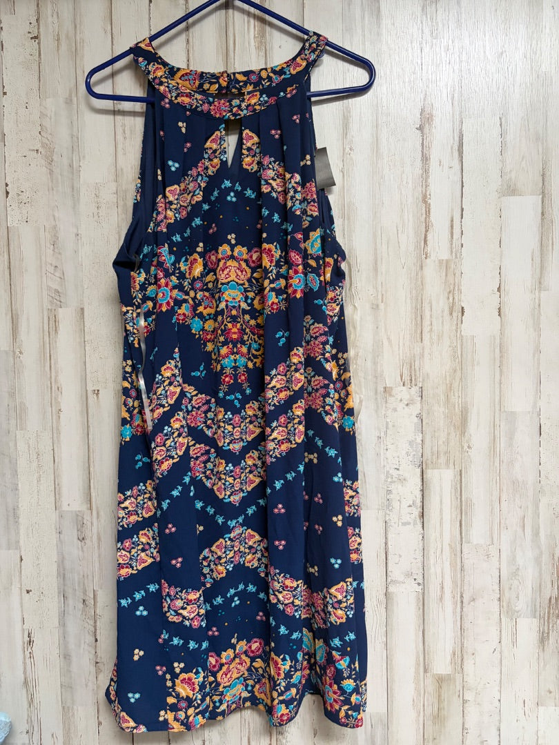 NAVY AUW FLORAL KEYHOLE DRESS, LADIES 2X