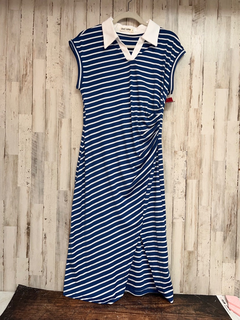 BLUE GRACE KAREN STRIPE POLO CINCH SIDE DRESS, LADIES M