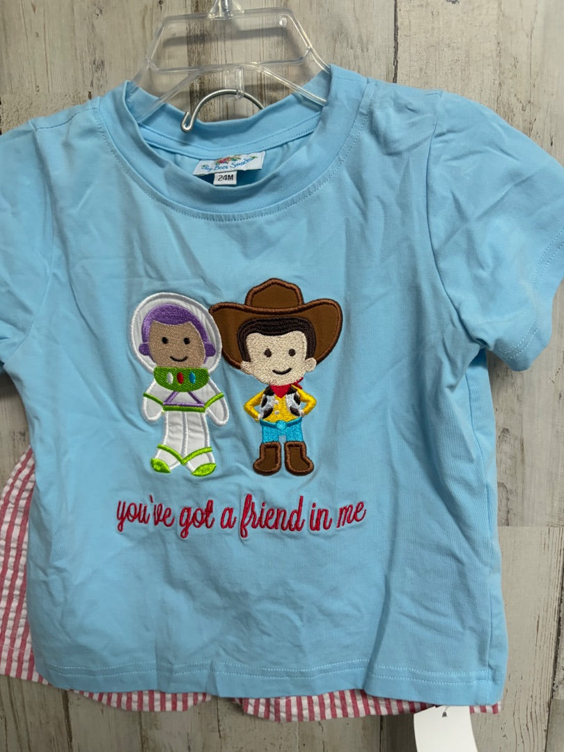 BLUE/RED BUSY BEE SMOCKS TOY STORY 2PC SET, BOYS 24M