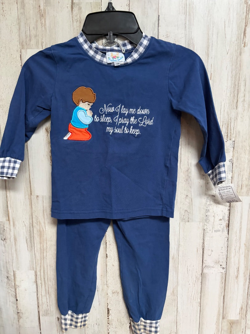 NAVY BUSY BEE SMOCKS PRAYERS 2PC SET, BOYS 24M