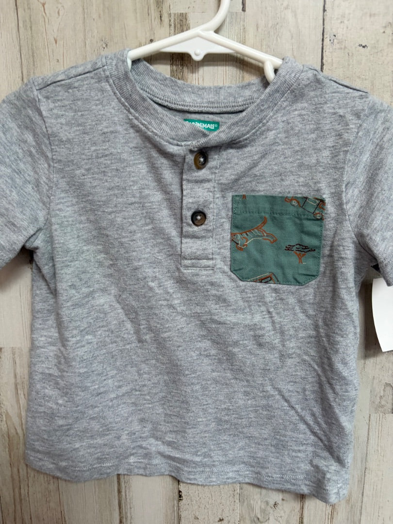 GREY GARANIMALS POCKET BUTTON TEE, BOY 2T