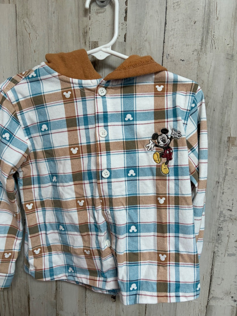 TAN/TEAL DISNEY MICKEY BUTTON UP, BOY 3T