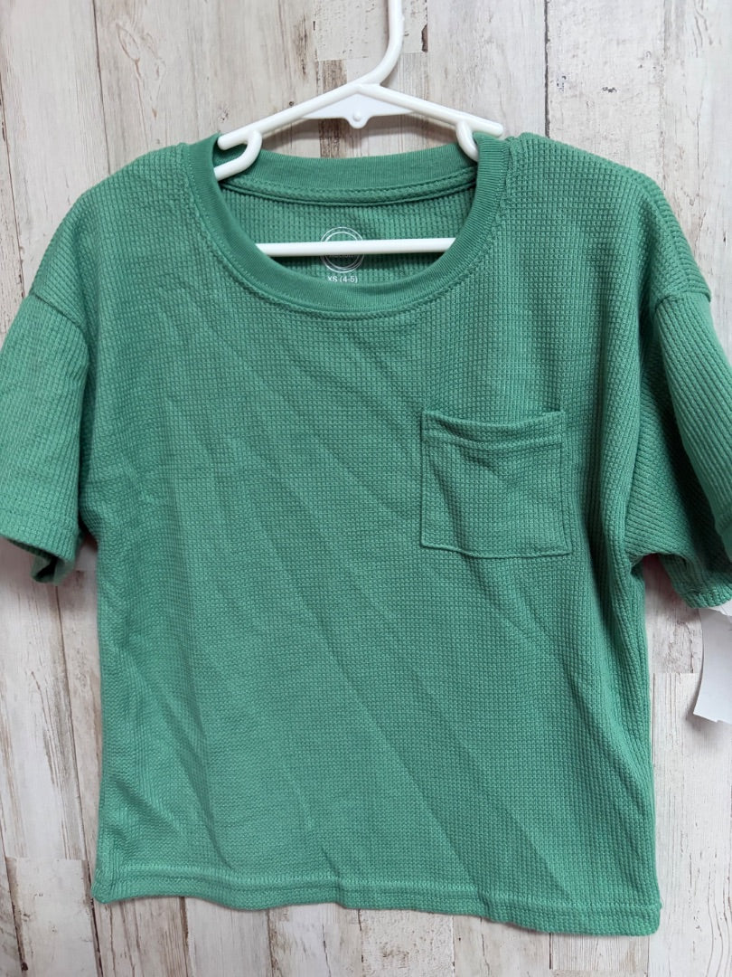 GREEN WONDER NATION WAFFLE KNIT POCKET TEE, BOY 4/5