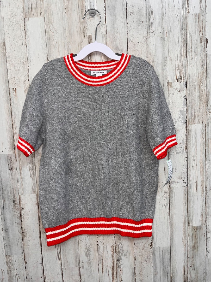 GREY NORDSTROM STRIPE TRIM SWEATER, GIRL 10/12