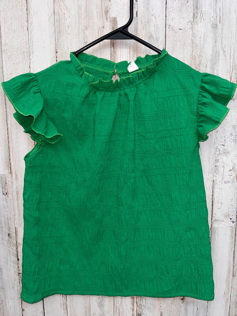 GREEN SHEIN TEXTURED RUFFLE SLEEVE BLOUSE, GIRL 11/12