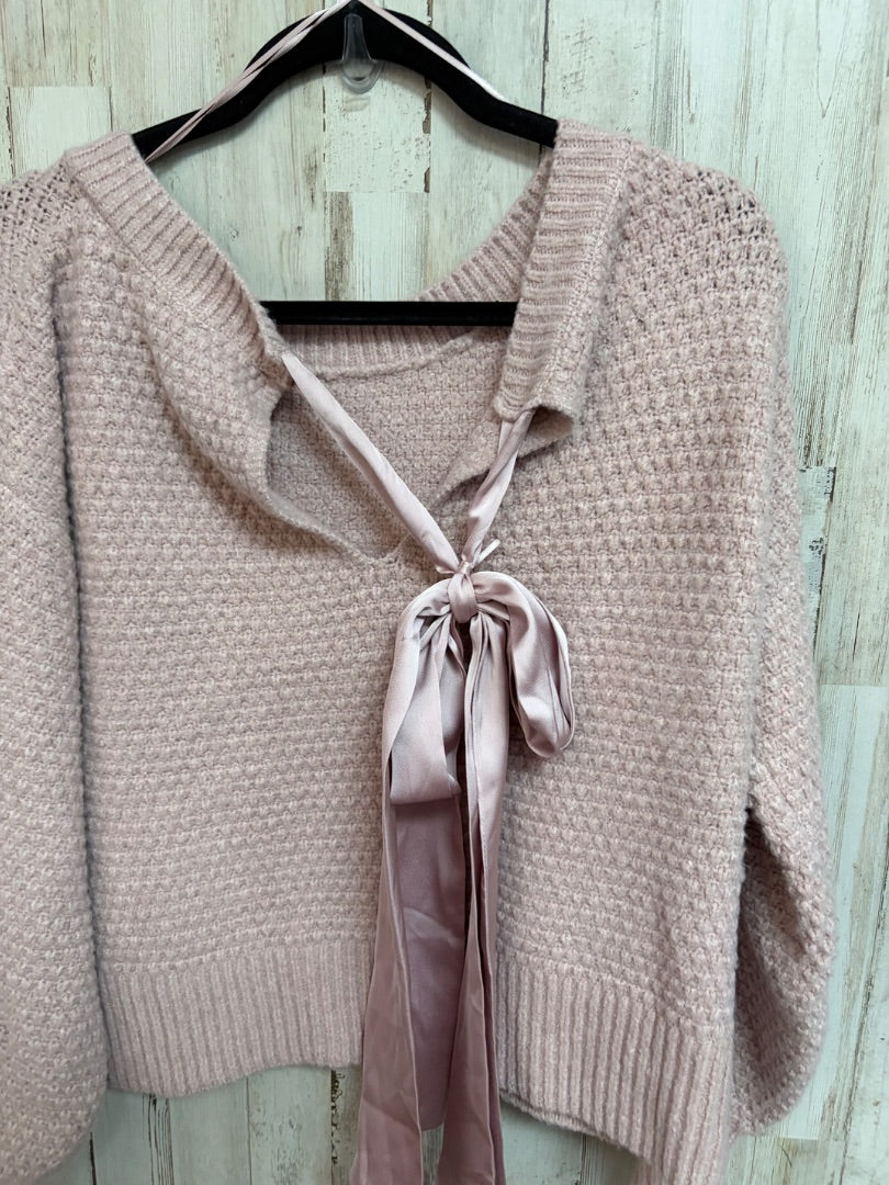 BLUSH PINK ROSE KNIT TIE BACK SWEATER, LADIES XS