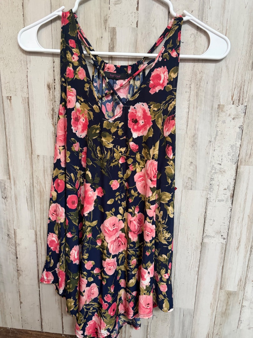 NAVY/PINK FIRST LOVE CRISS CROSS FLORAL TANK, LADIES XL