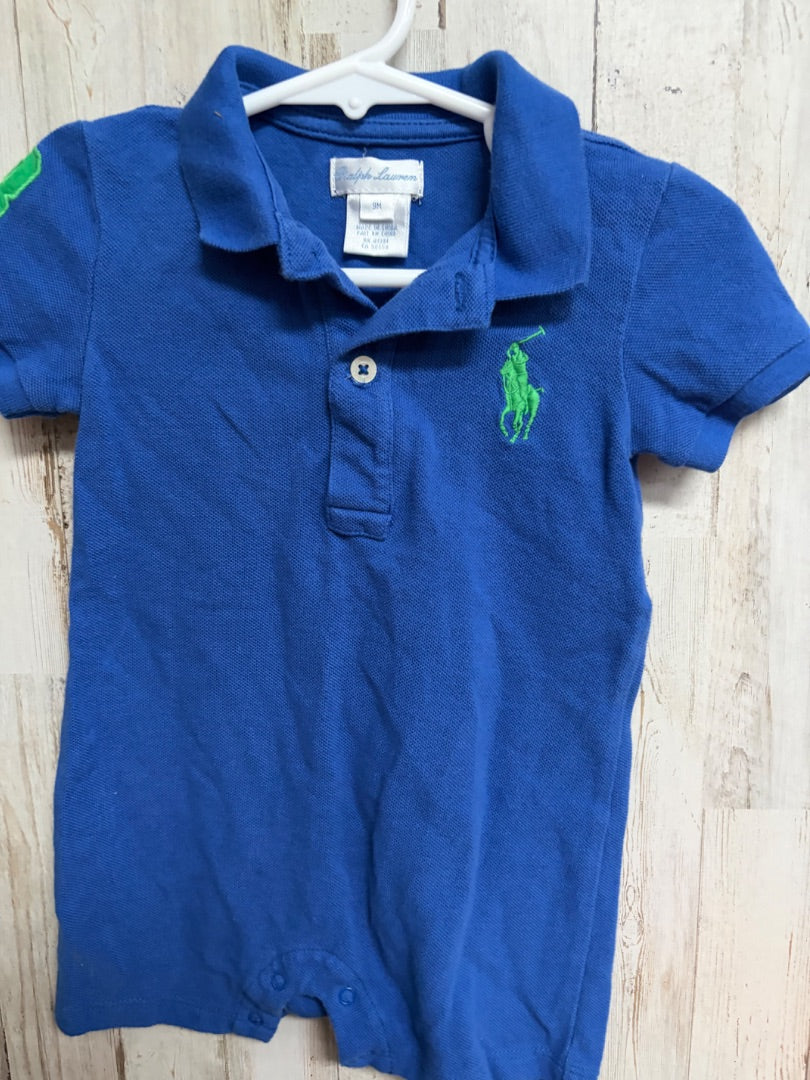 BLUE RALPH LAUREN POLO ROMPER, BOY 9M