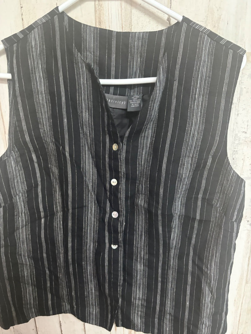 BLACK RELATIVELY STRIPE BUTTON TANK VEST, LADIES L