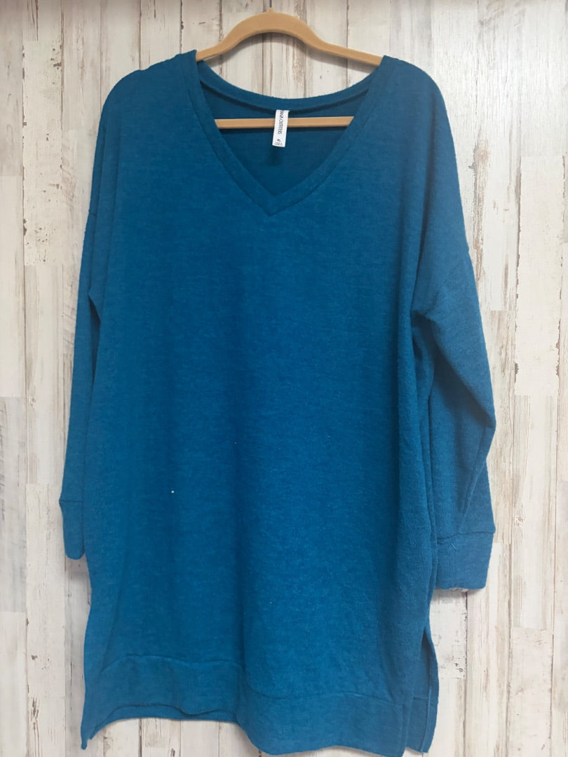 BLUE ZENANA VNECK OVERSIZE SWEATER, LADIES XL