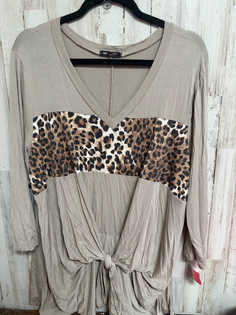 TAUPE VISION CHEETAH KNOT TOP, LADIES 2X