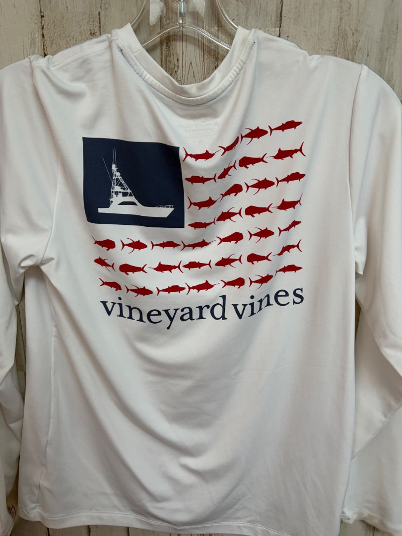 WHITE VINEYARD VINES LOGO FLAG TEE, BOY 12/14