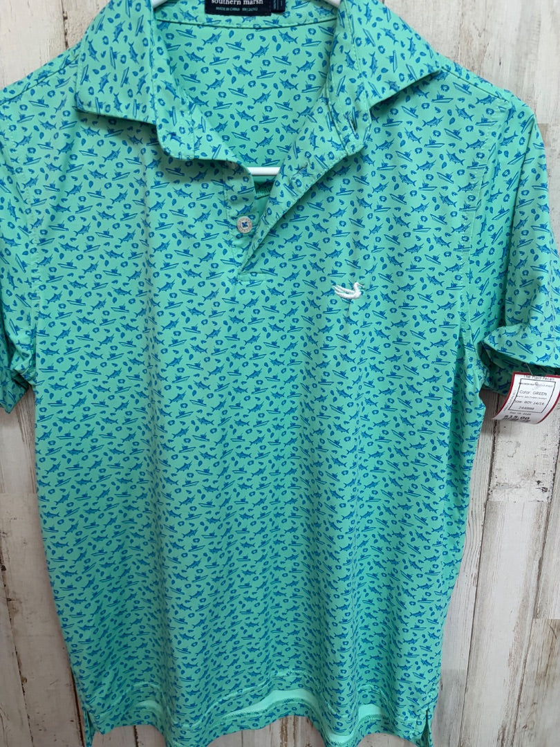GREEN SOUTHERN MARSH SWORDFISH DRY FIT POLO, BOY 14/16
