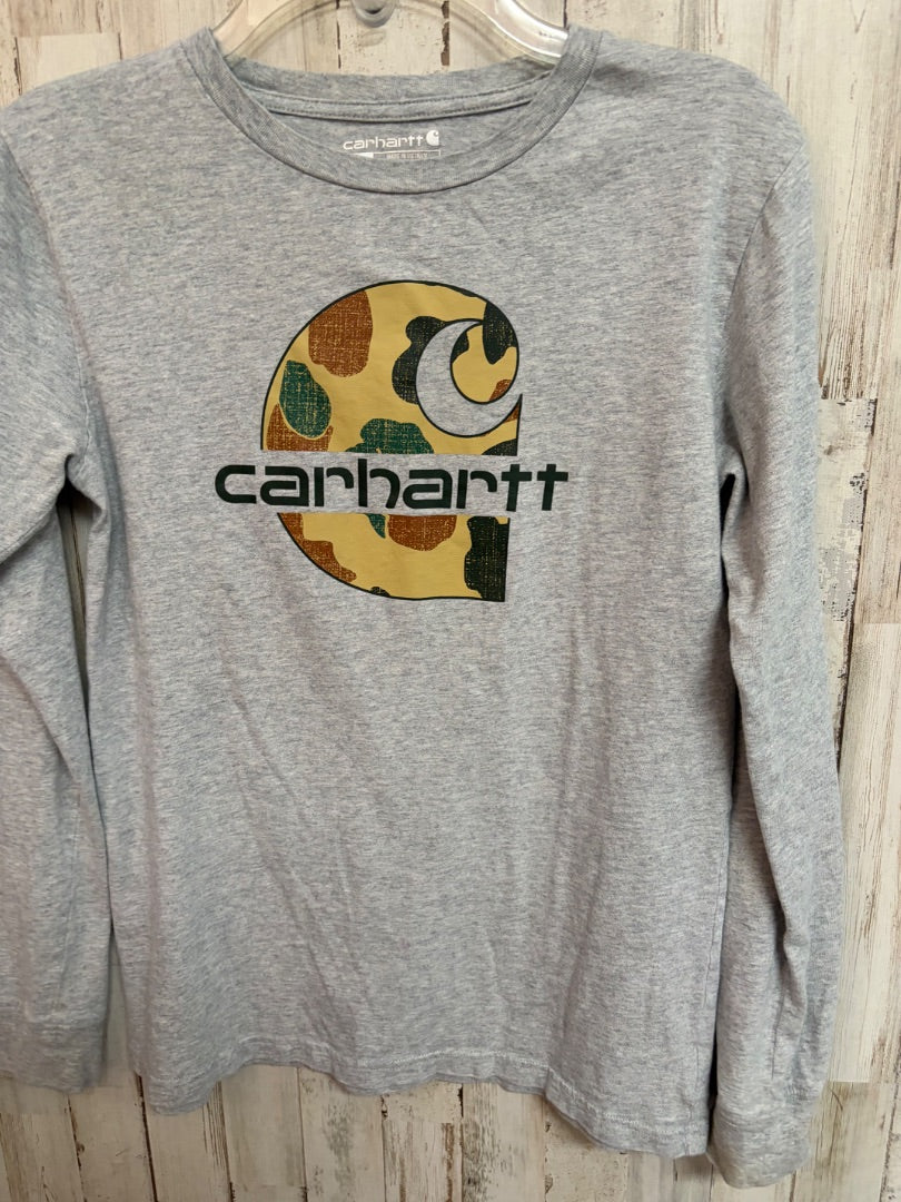GREY CARHARTT LOGO LONG SLEEVE TEE, BOY 14/16
