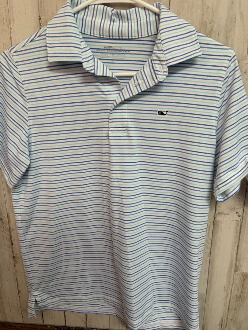 WHITE/BLUE VINEYARD VINES STRIPE DRY FIT POLO, BOY 16