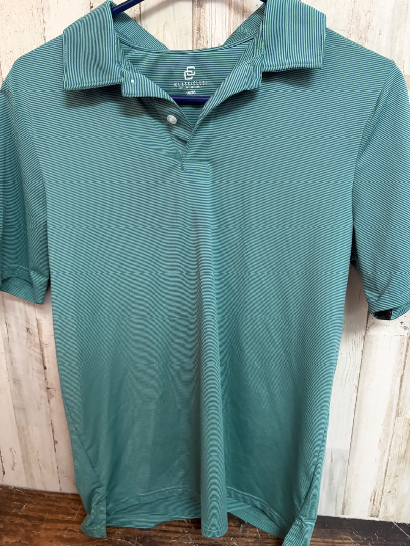 GREEN/NAVY CLASS CLUB STRIPE DRY FIT POLO, BOY 18/20