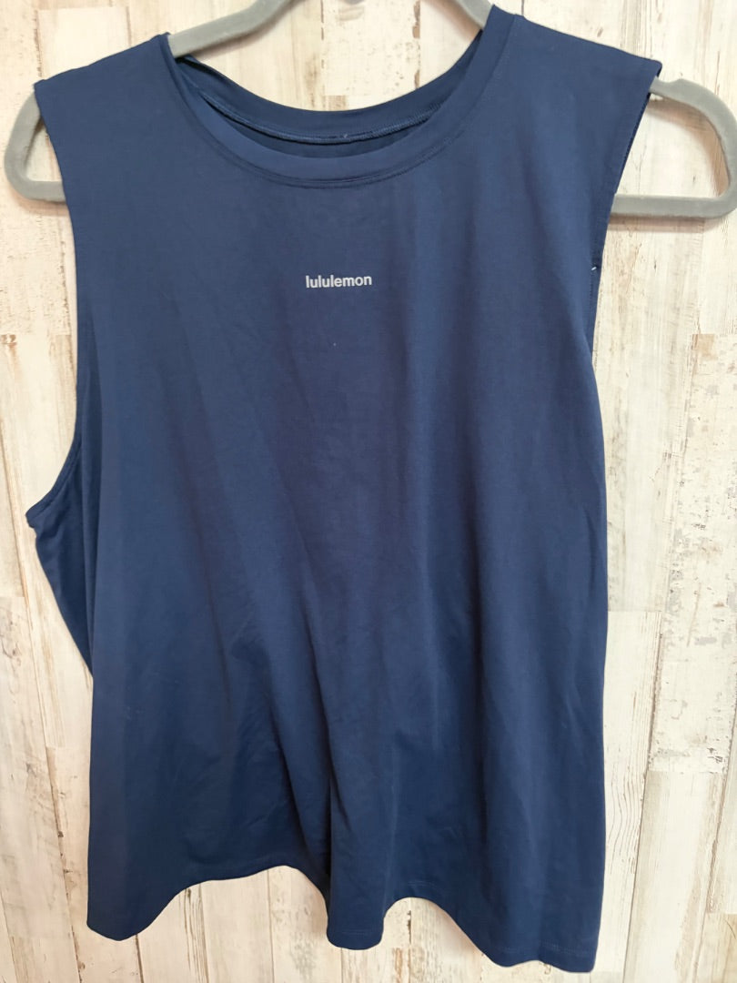 NAVY LULULEMON TIE BACK LOGO TANK, LADIES M
