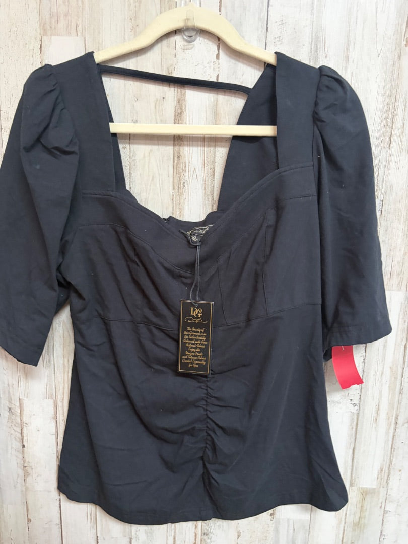 BLACK DG2 CINCH PUFF SLEEVE SQAURE NECK TOP NEW, LADIES L