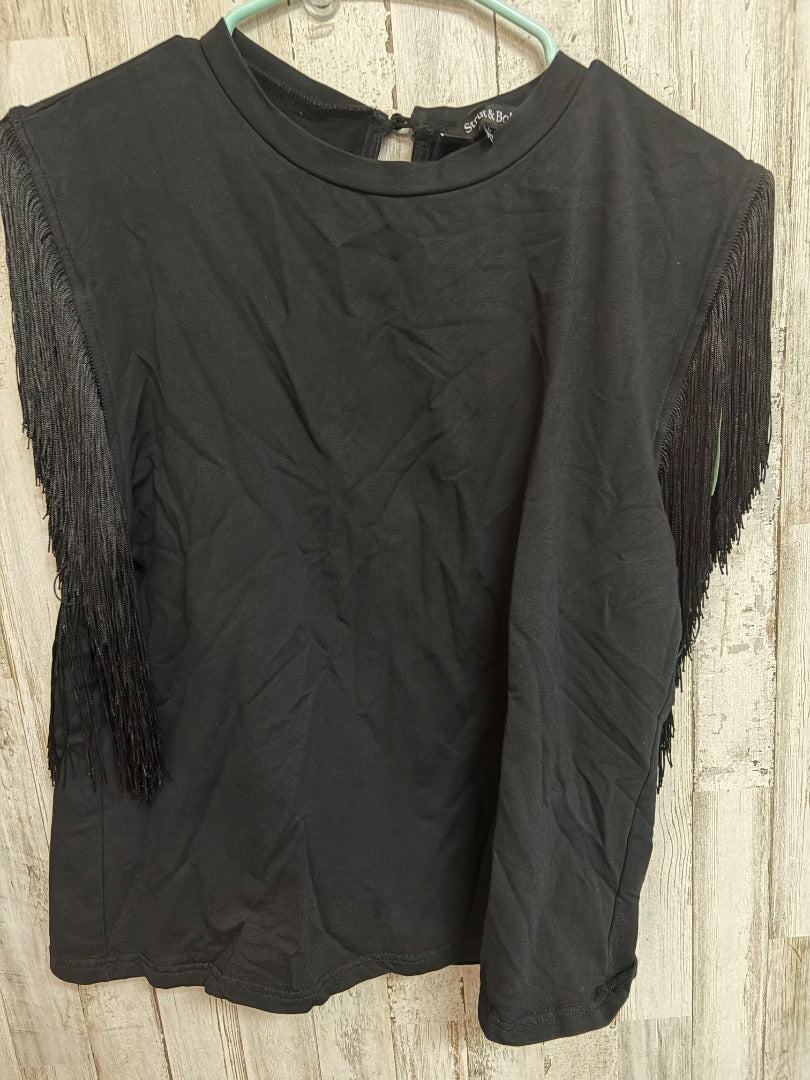 BLACK STRUT & BOLT FRINGE SLEEVE TOP, LADIES L