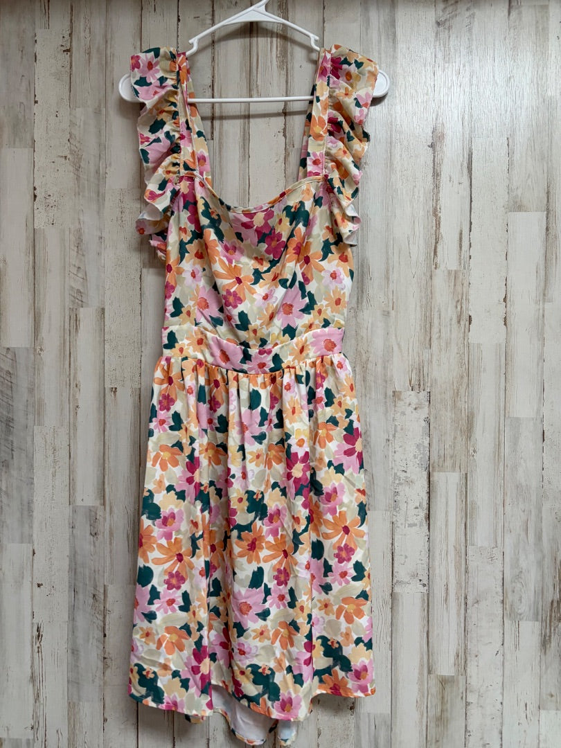 PEACH SHEIN FLORAL OPEN BACK DRESS, LADIES XL