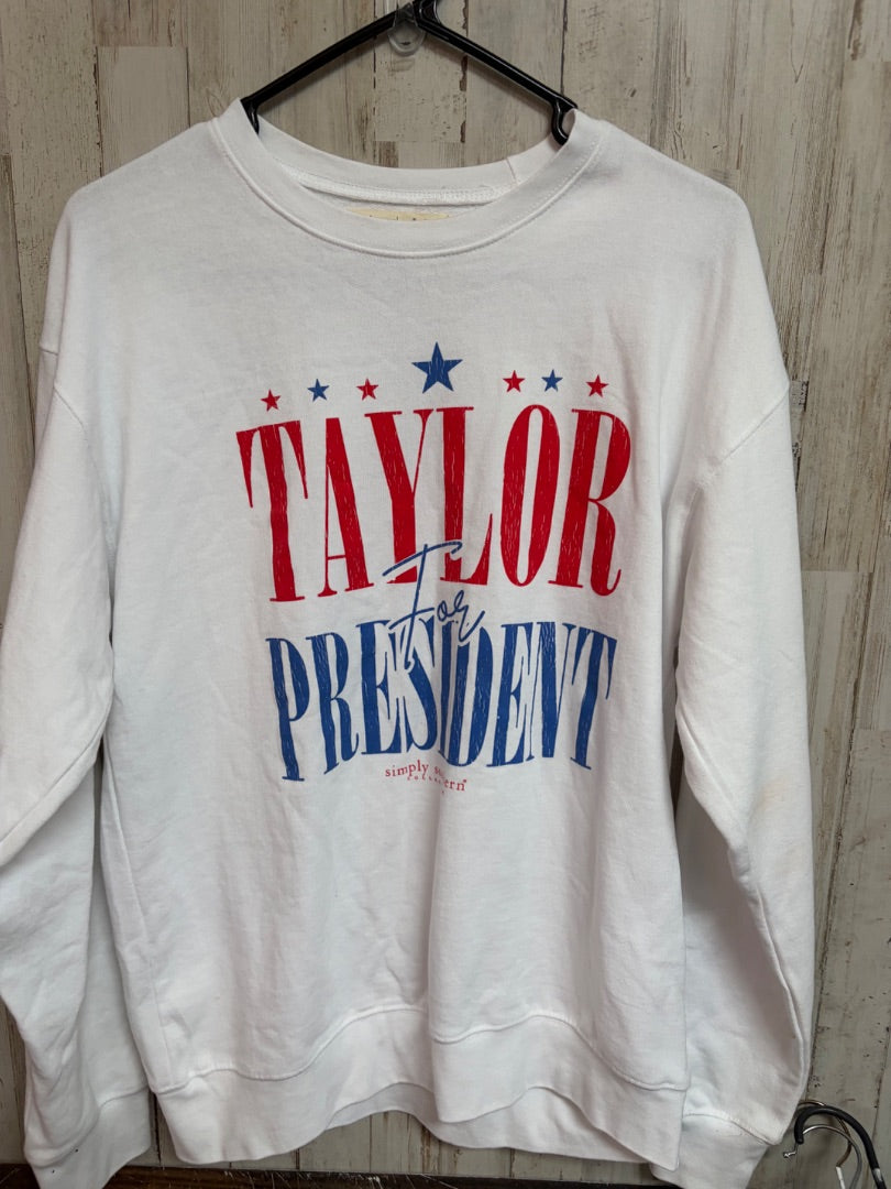 WHITE SIMPLY SOUTHERN TAYLOR FOR PRES SWEATSHIRT, LADIES XS/S
