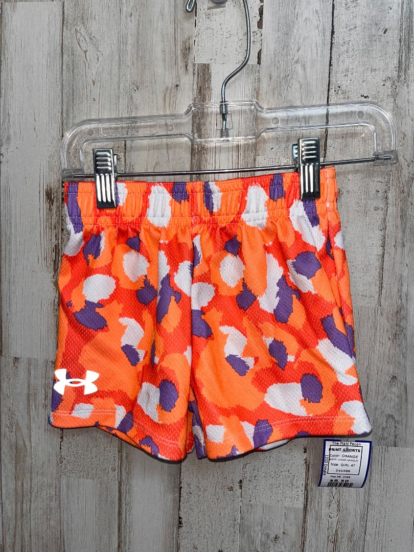 ORANGE UNDER ARMOUR PRINT SHORTS, GIRL 4T