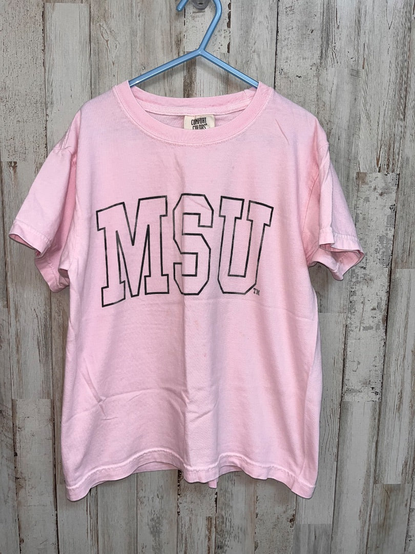 LIGHT PINK COMFORT COLORS MSU TEE, GIRL 8