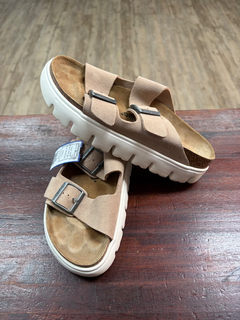 TAN PAPILLIO LEATHER STRAP PLATFORM SANDALS, SHOES A9