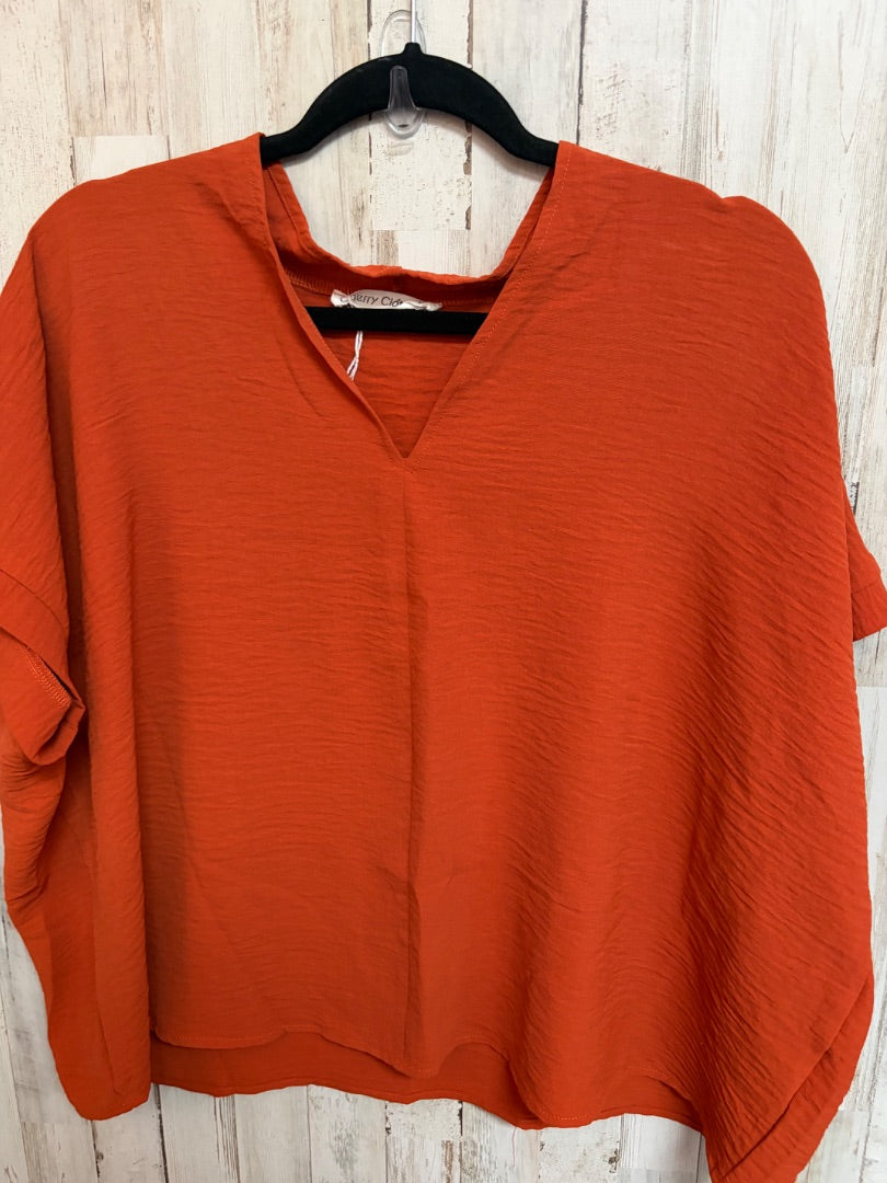 BURNT ORANGE CHERRY CLOTH TEXTURED V NECK TOP, LADIES S