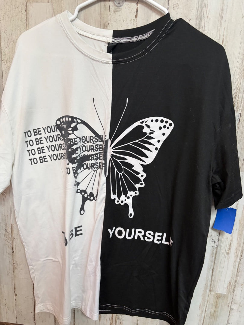 BLACK/WHITE SHEIN BE YOURSELF TWO TONED TEE, LADIES S