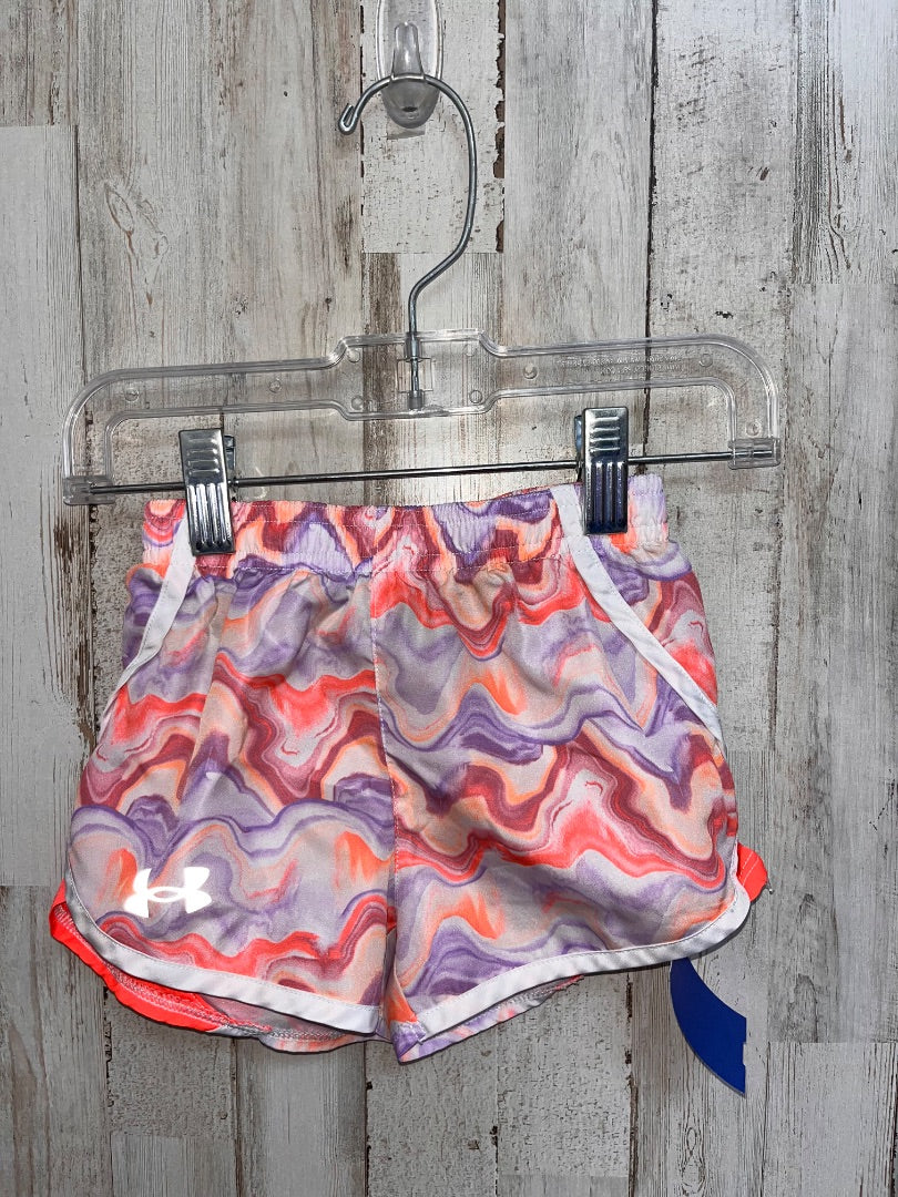 PURPLE/CORAL UNDER ARMOUR SWIRL DRY FIT SHORTS, GIRL 2T