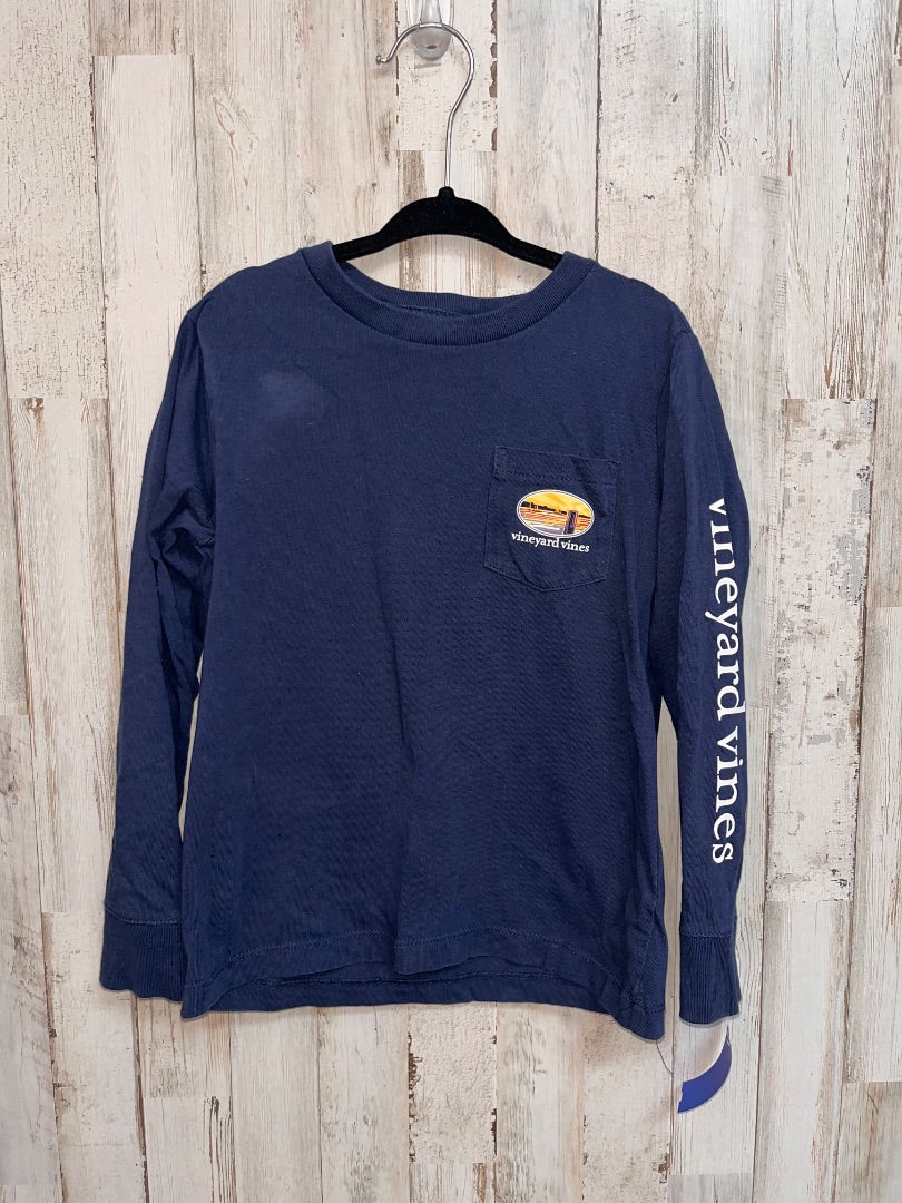 NAVY VINEYARD VINES POCKET LONG SLEEVE TEE, BOY 5T