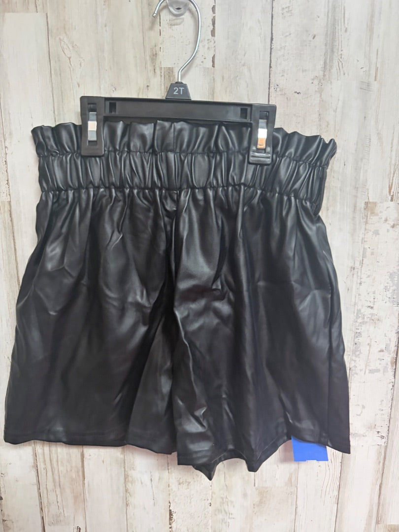 BLACK SHEIN FAUX LEATHER SHORTS, GIRLS 14