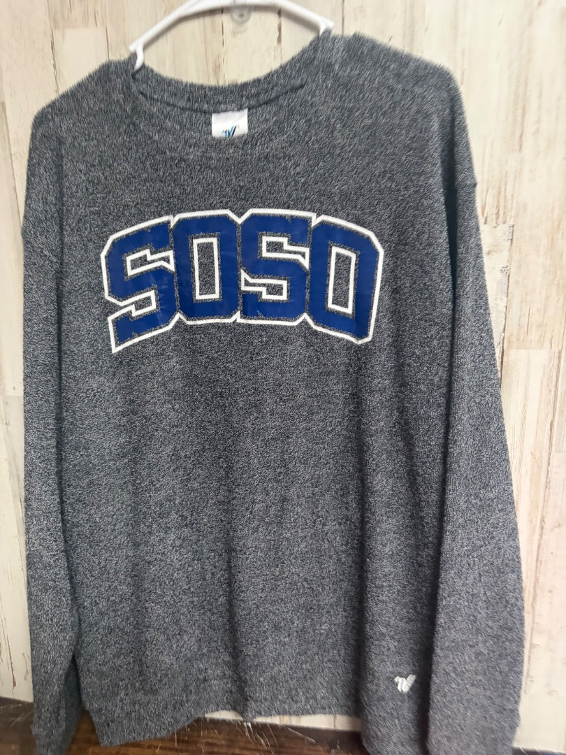 GREY VARSITY SOSO TEXTURED SWEATSHIRT, LADIES L