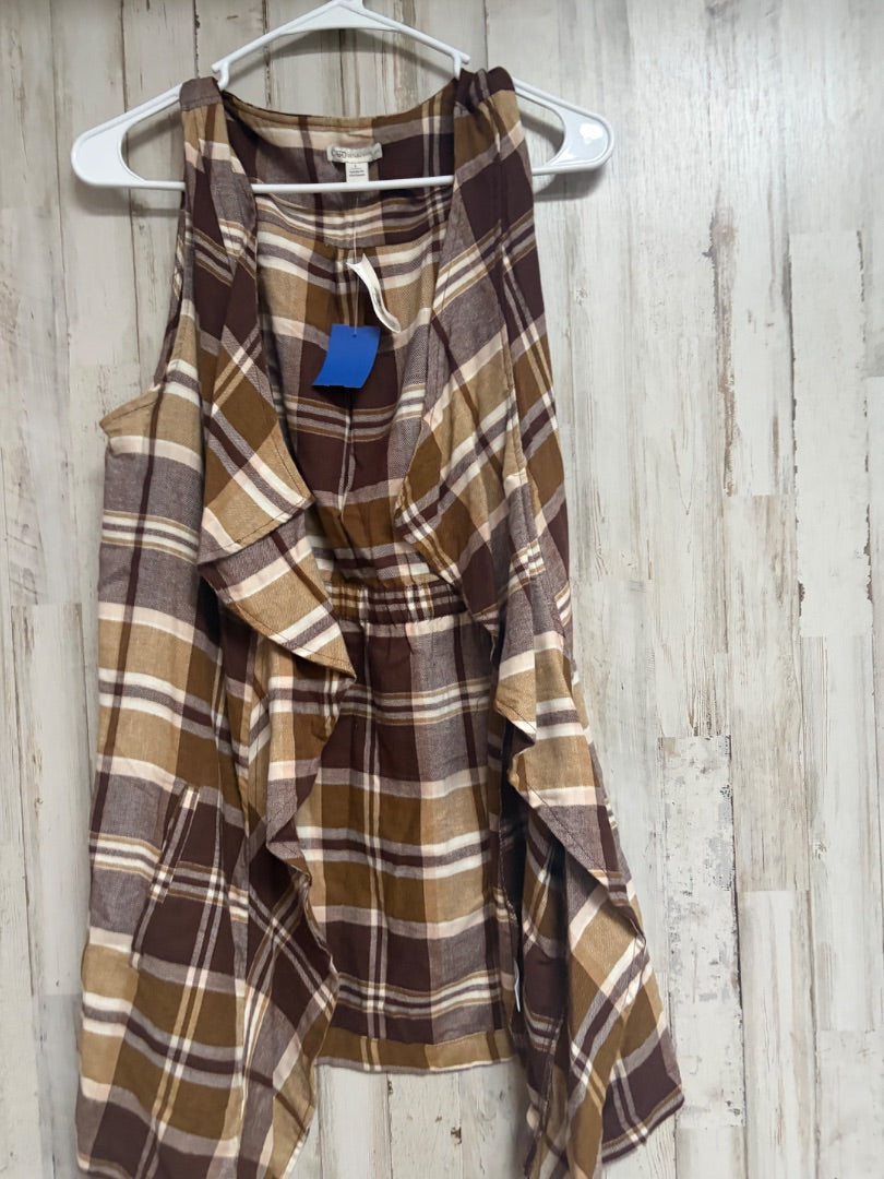 BROWN CATO NEW PLAID VEST, LADIES L