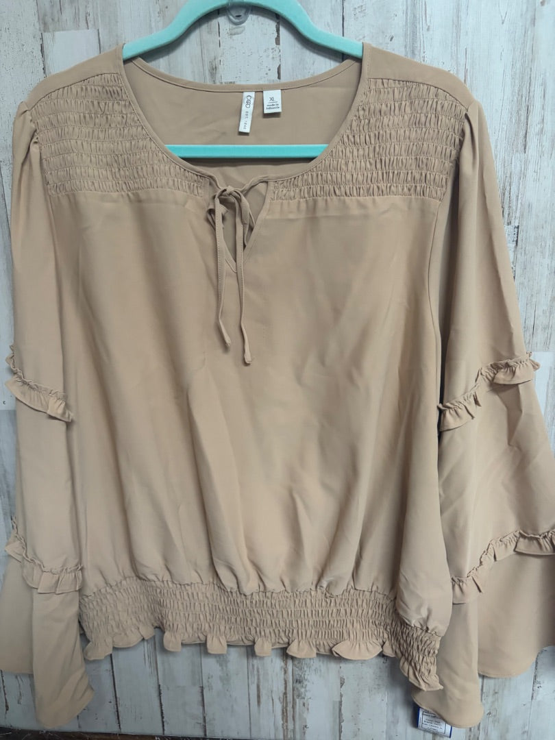 TAN CATO SMOCK TIER BLOUSE, LADIES XL