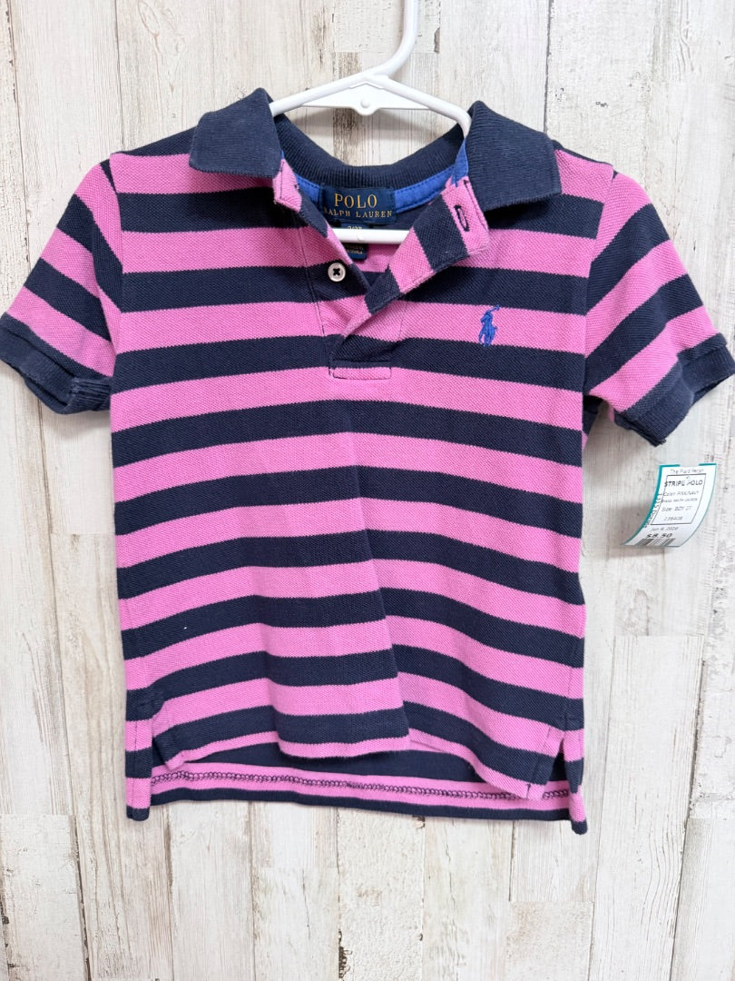 PINK/NAVY RALPH LAUREN STRIPE POLO, BOY 2T