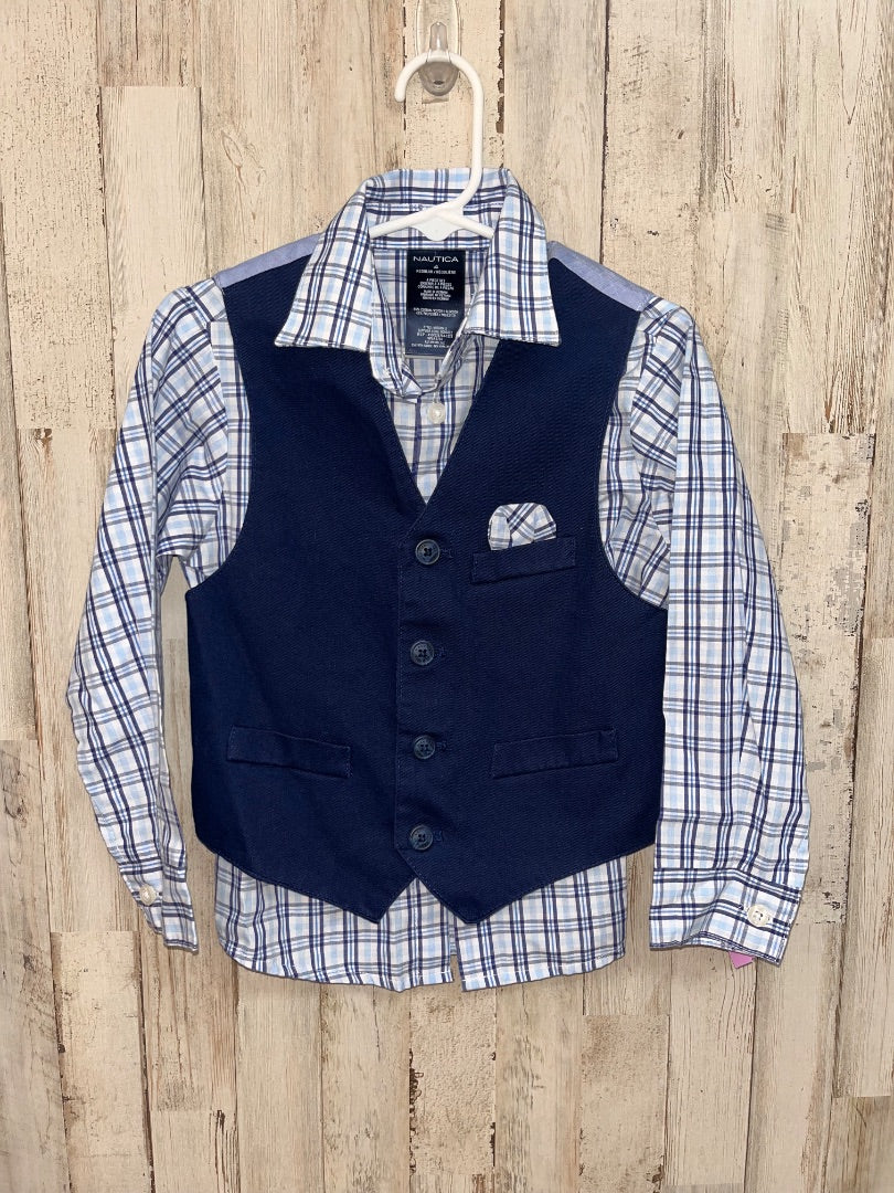BLUE NAUTICA PLAID BUTTON UP/VEST, BOY 4T
