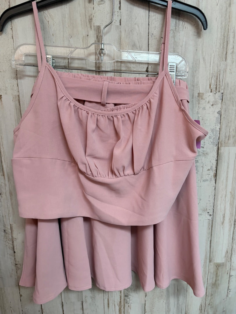 BLUSH PINK CROP TOP WITH BELTED SKIRT, LADIES 2X