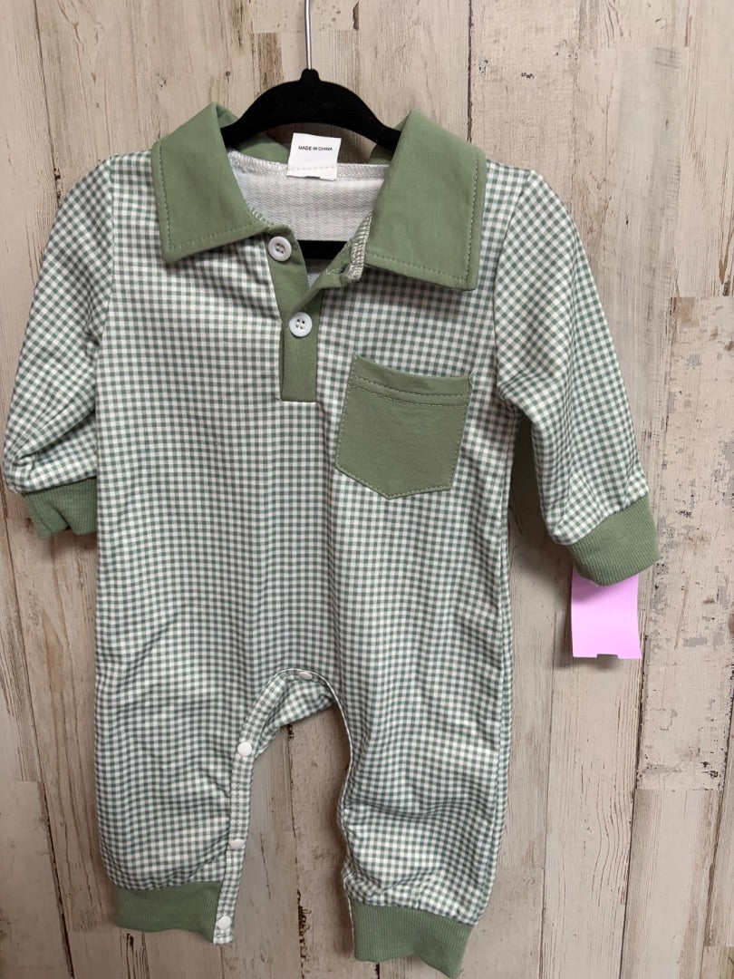 SAGE GINGHAM ROMPER, BOY 0-3M