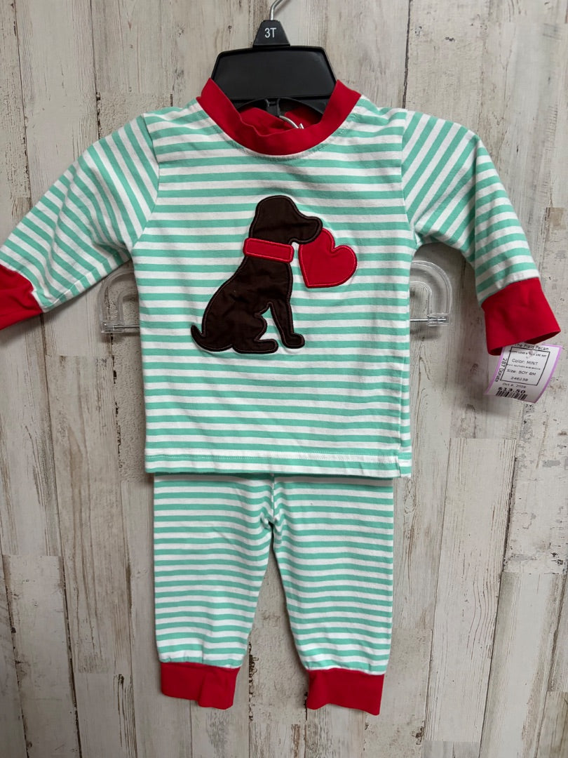 MINT SOUTHERN SASS SMOCKS PUPPY LOVE STRIPE 2PC SET, BOY 6M